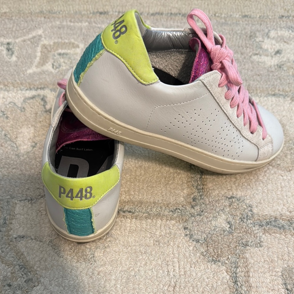 P448 White and Pink Sneakers Casual Athletic Style